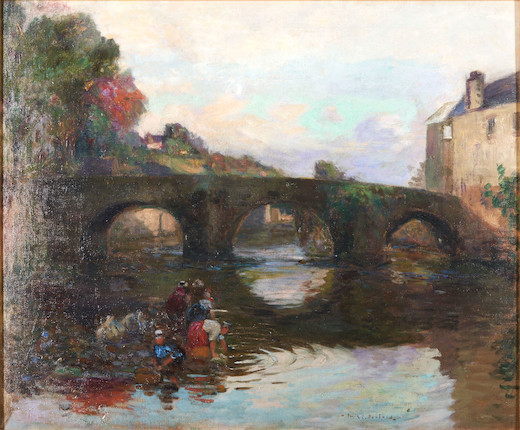 Frank Penfold (American, 1849-1927) Bridge at Quimperlé 21 1/4 x 25 in. framed 28 1/4 x 32 3/4 x 1 1/2 in. image 1