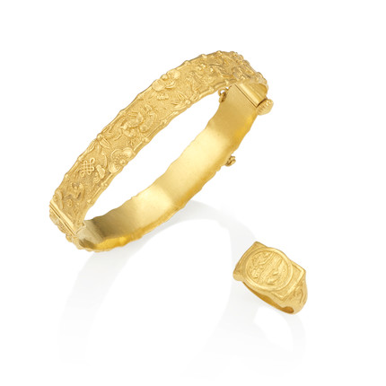 A 24K GOLD BRACELET AND RING image 1