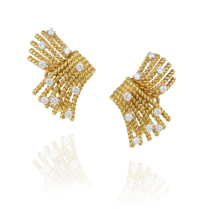 SCHLUMBERGER FOR TIFFANY & CO. A PAIR OF 18K GOLD AND DIAMOND EARCLIPS image 1
