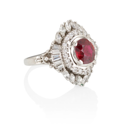 A PLATINUM, RUBY AND DIAMOND RING image 2