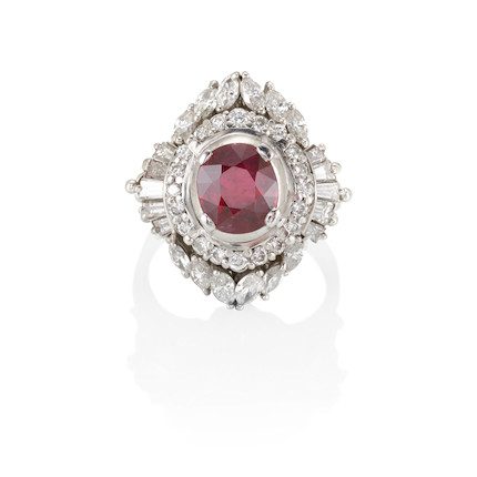 A PLATINUM, RUBY AND DIAMOND RING image 1
