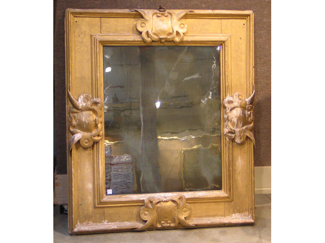 A Baroque giltwood mirror, Italian or Spanish, 17th/18th Century (gilding distressed)
