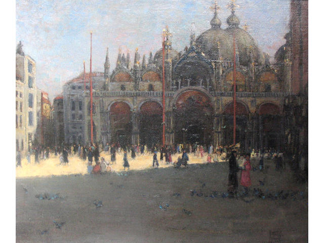 Continental School  19th Century A View of Piazza San Marco, Venice 19 x 23in