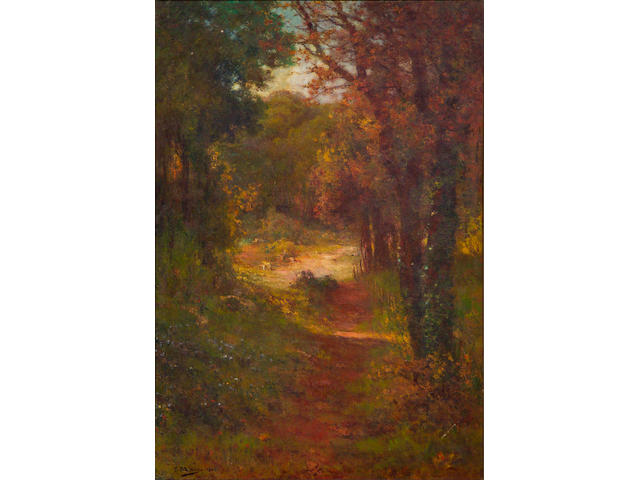 F. Maury (fl.1880-1920) A path through a forest 70 1/2 x 48 1/2in