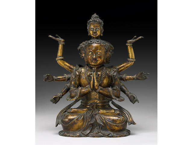 A Sino-Tibetan gilt bronze esoteric buddhist deity 17th/18th Century