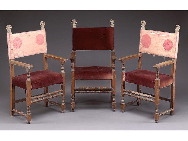 Three Spanish Baroque walnut armchairs
