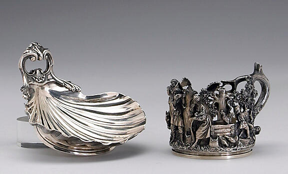 Russian Silver Tea Glass Holder by Nichols & Plincke with a French Export Silver Butter Shell
