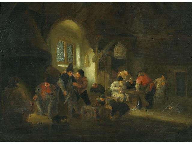 Circle of Adriaen Jansz van Ostade (Dutch 1610-1685) An interior scene 18 3/4 x 25 1/4in