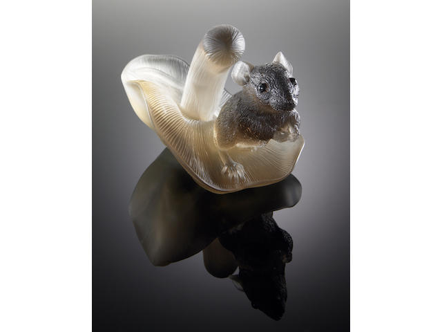 Smoky Quartz Carving of a Mouse on a Toadstool