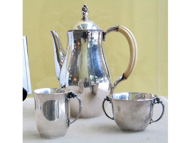 Danish Sterling and Ivory Three Piece Coffee Set by Jensen