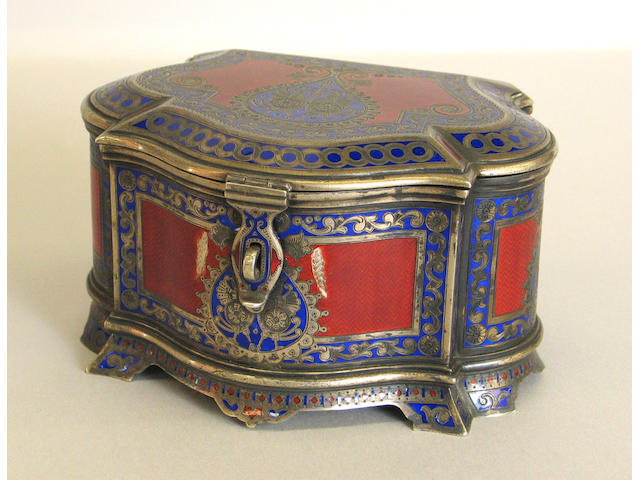 Russian Gilt Silver and Champleve Enamel Table Box Made for Tiffany & Co.