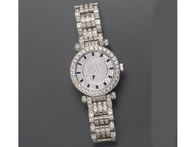 A gentleman's diamond, sapphire, and eighteen karat white gold wristwatch, Franck Muller,