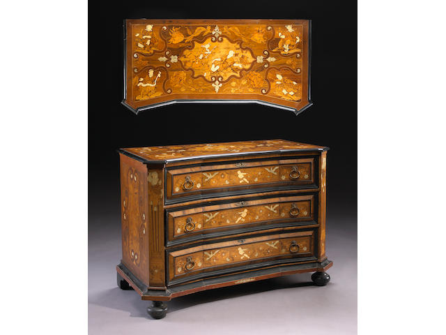 An Italian Baroque walnut and marquetry chest
