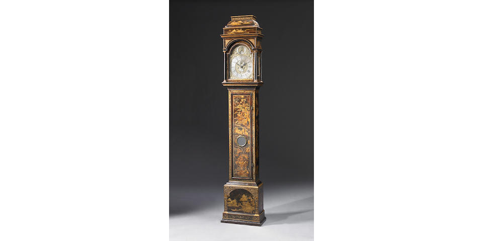 A George II black lacquered tall case clock