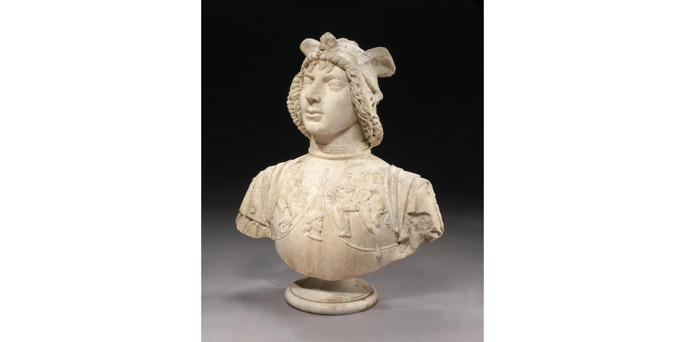 Two important and monumental Florentine late Renaissance marble busts on pedestals