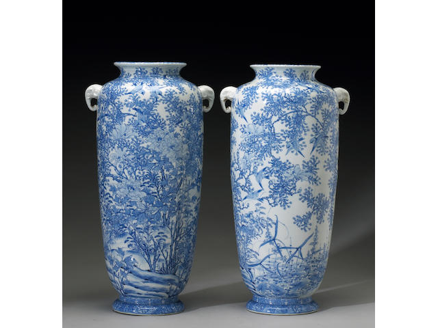 A pair of Seto porcelain vases Meiji Period, signed Masukichi