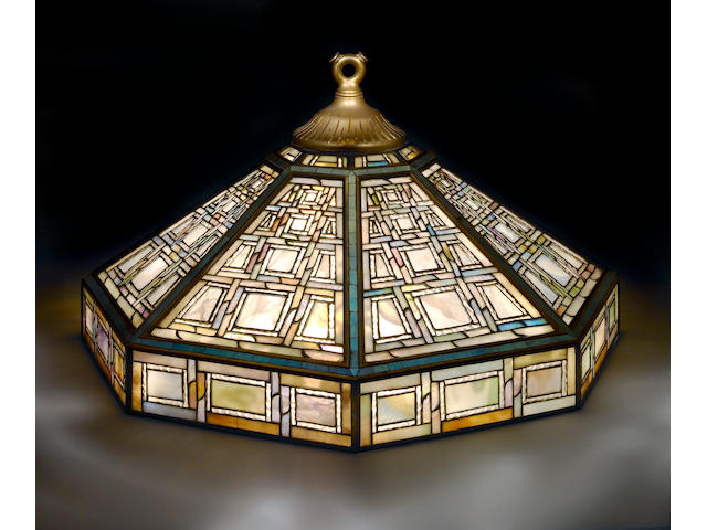 A very rare Tiffany Favrile mosaic and leaded glass octagonal chandelier
