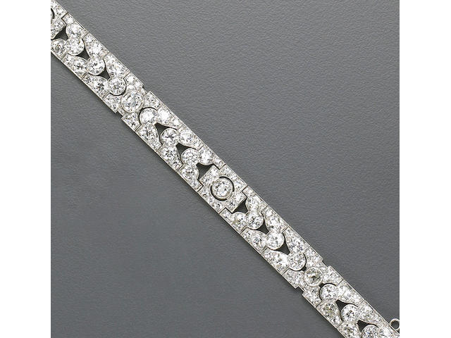 An art deco diamond and platinum bracelet,