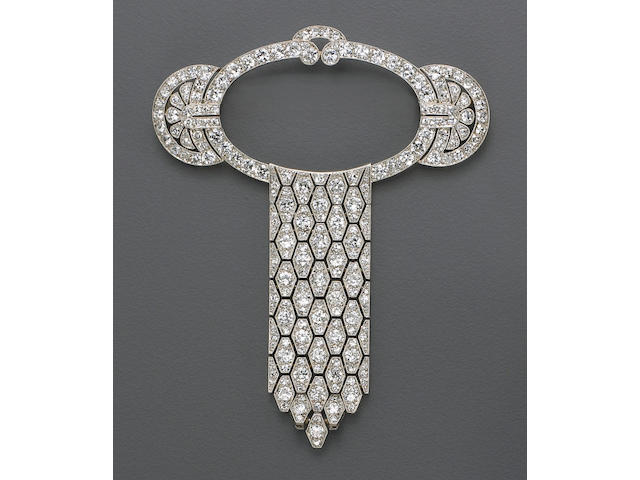 A belle &#233;poque diamond and platinum brooch, La Cloche Fr&#232;res,
