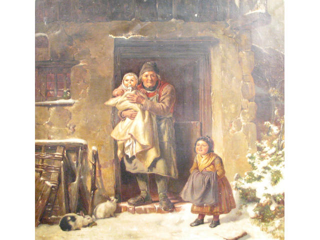 After Friedrich Bischoff (German 1819-1873) The first snow of winter 33 1/2 x 29 1/2in (unframed)