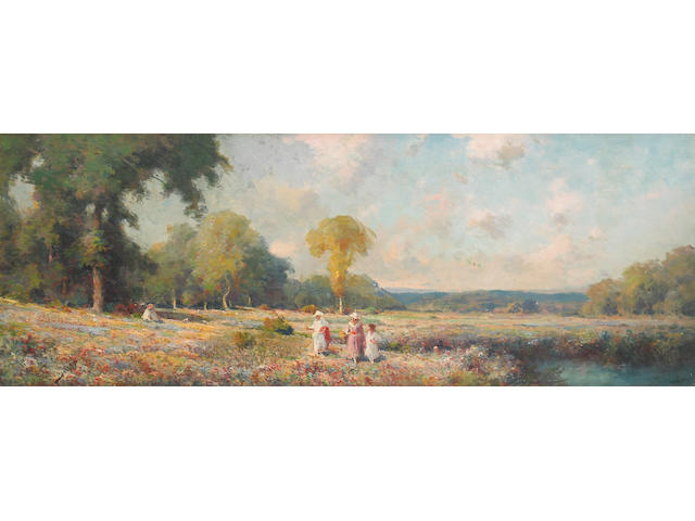 S.M. Saunders (American 20th century) Summer fields 18 x 48in