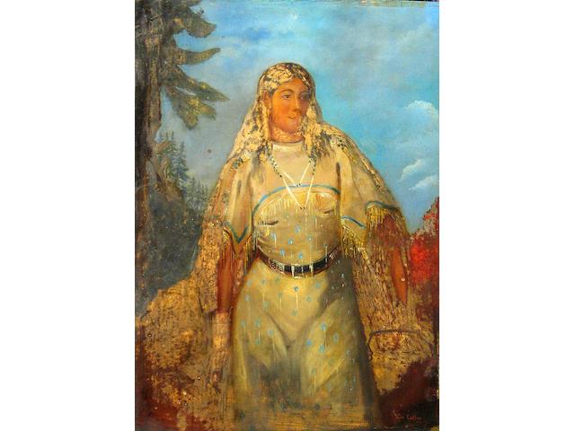 Circle of George Catlin (American 1796-1872) Indian maiden in a landscape; Indian warrior on horseback (2) first 18 x 24in; second 20 1/2 x 14 1/2in each unframed