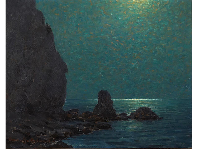 Granville Redmond (1871-1935) Catalina Island Coast under a Moonlit Sky, 1920 11 x 14in