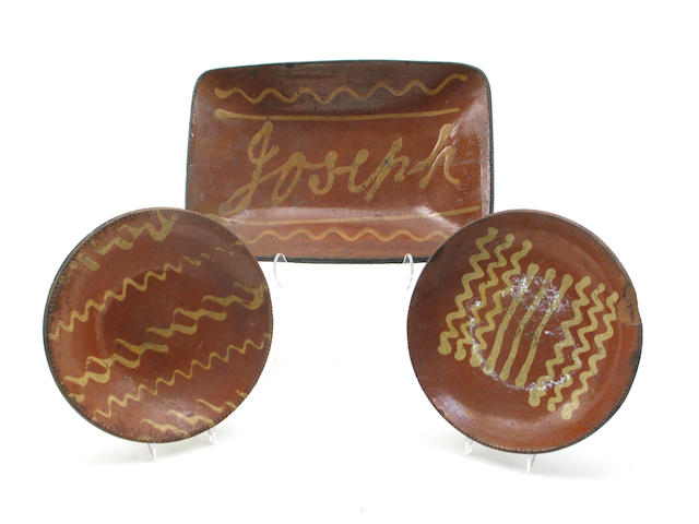 A group of seven redware articles