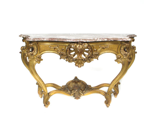 A Louis XV style carved giltwood console table with marble top