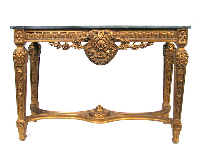 A pair of Louis XVI style gilt consoles