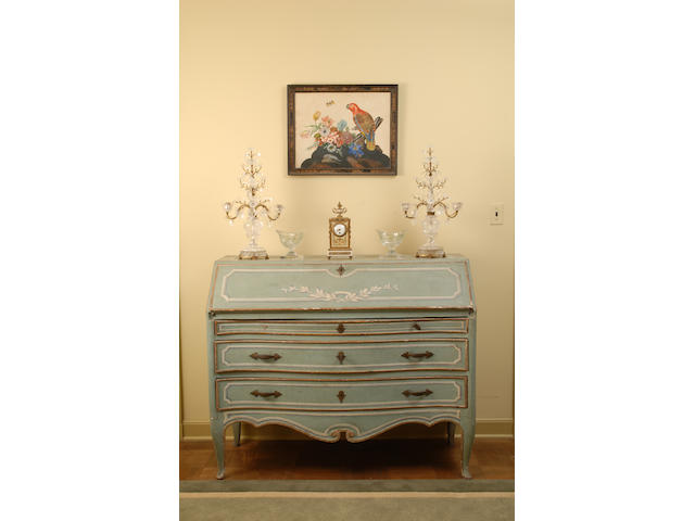 An Italian Rococo blue-painted slant front desk