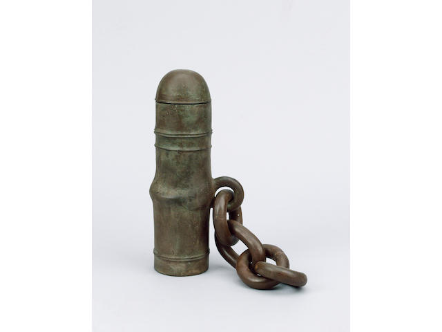 Yagi Kazuo (Japanese, 1918-1979) 'Chained Vessel', a rare and important bronze sculptural Form, 1969 Height 31cm (12 1/4in.)