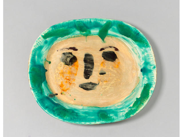Pablo Picasso (Spanish, 1881-1973) 'Visage de Femme', a unique Dish, 1949 Width 38cm (15in.)