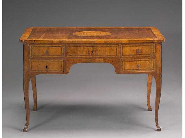 An Italian Rococo marquetry and walnut desk