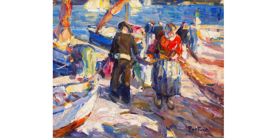E. Charlton Fortune (1885-1969) Mending Nets 13 x 16in