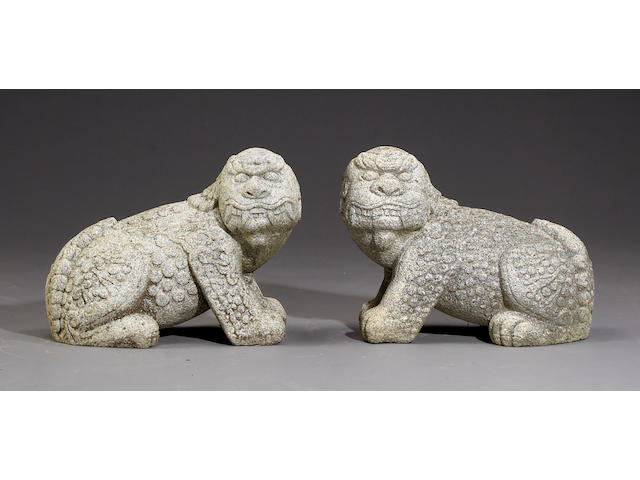A pair of the carved granite lions