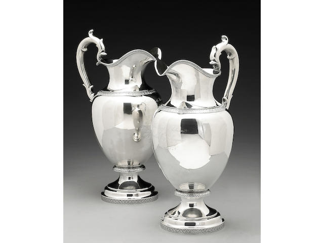 Pair of Silver Ewers with Presentation Inscriptions dated 1849,  Ball, Tompkins & Black
