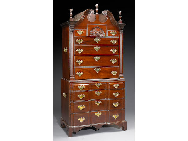 A Chippendale mahogany block front chest on chest