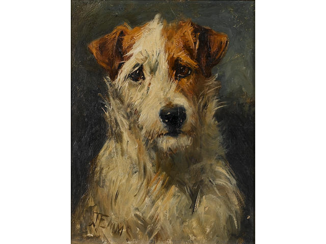 John Emms (British, 1843-1912) Fox terrier 9 x 7 in. (23 x 18 cm.)
