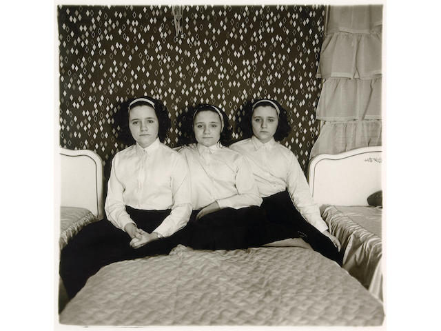 Diane Arbus (American, 1923-1971); Triplets in their Bedroom, New Jersey;