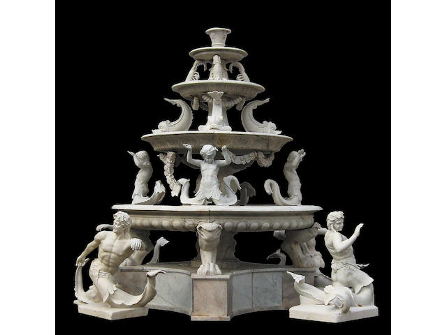 A monumental Baroque style marble figural fountain