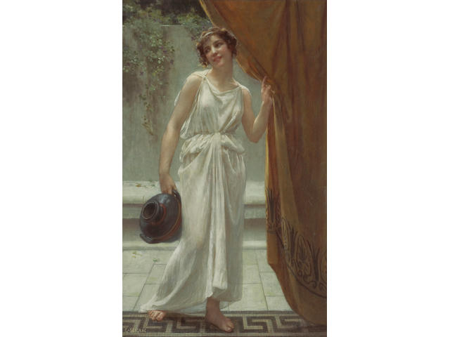 Guillaume Seignac (French, 1870-1924) At the fountain 35 1/2 x 22in (90.2 x 55.8cm)