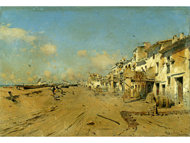 Joan Roig Soler (Spanish, 1852-1909) A view of a Spanish coastal village 20 1/2 x 29 3/4in (52 x 76cm) unframed