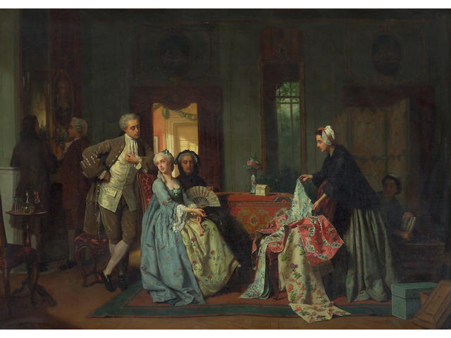 Jean Carolus (Belgian, 1814-1897) Choosing the new dress 35 1/2 x 49 1/2in (90 x 126cm)