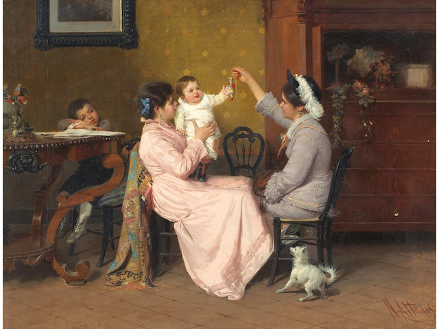 Natale Attanasio (Italian, 1846-1923) The toy soldier 19 3/4 x 25 1/2in (50 x 64.8cm)