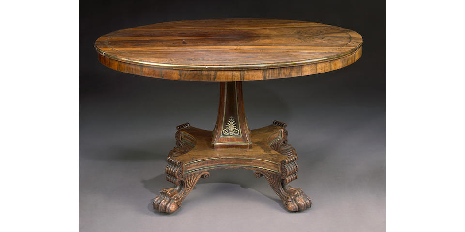 A Regency brass mounted rosewood breakfast table