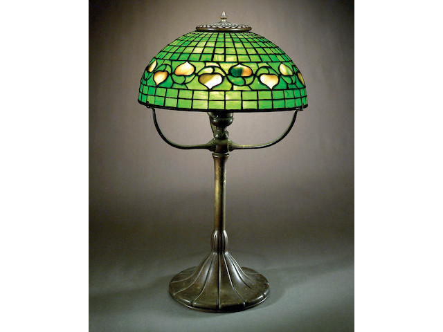 A Tiffany Studios Favrile glass and bronze Vine and Leaf table lamp