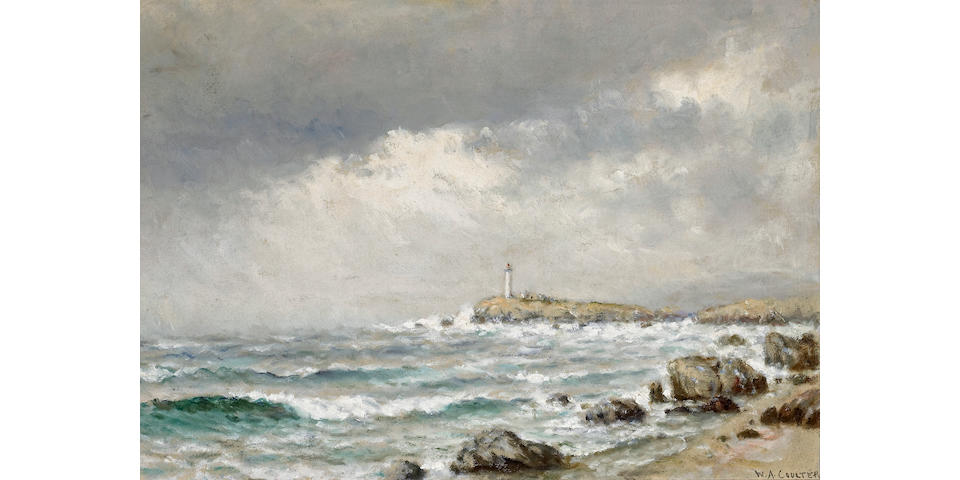 William Alexander Coulter (1849-1936) Distant Lighthouse below Stormy Skies 14 x 20in