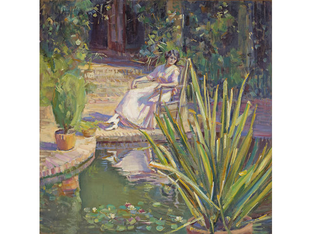 Donna N. Schuster (American, 1883-1953) Garden Reflection 36 x 36in