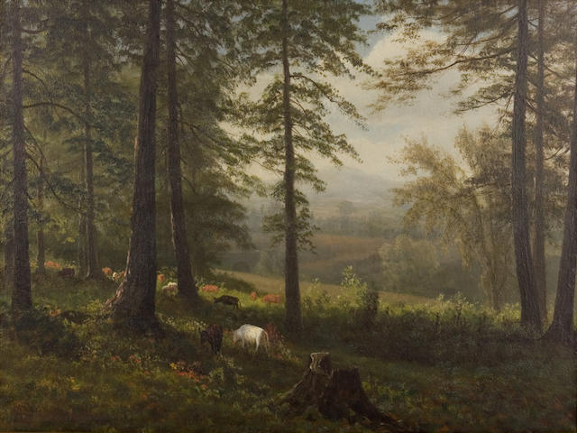Albert  Bierstadt (German, 1830-1902) View to a Clearing 14 x 19in